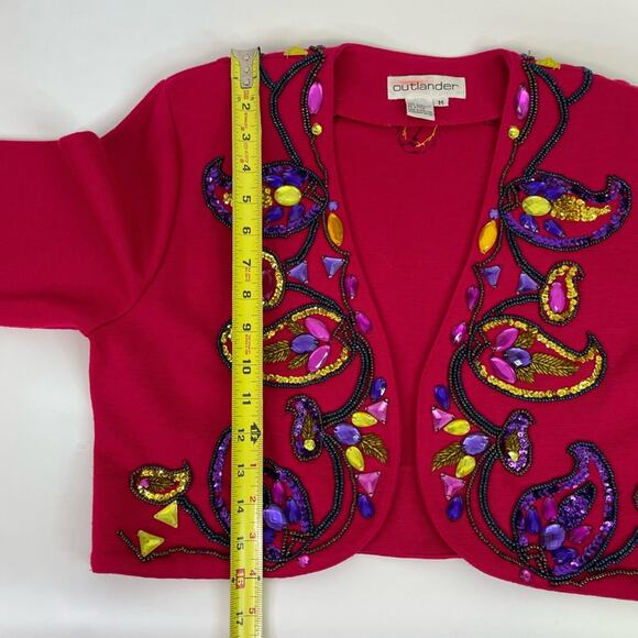 Outlander Vintage Wool Bolero Jacket Medium 80s 90s Beaded Jewel Pink Fancy - Picture 5 of 10